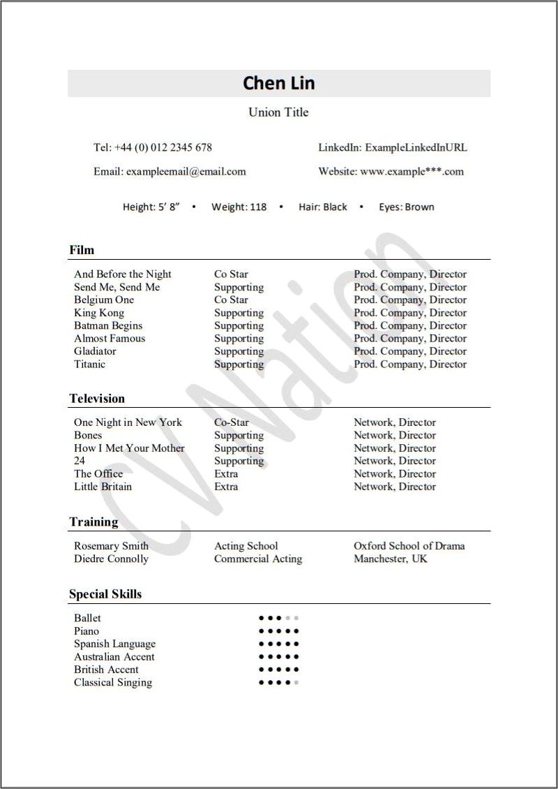 Sample High School Theatre Resume