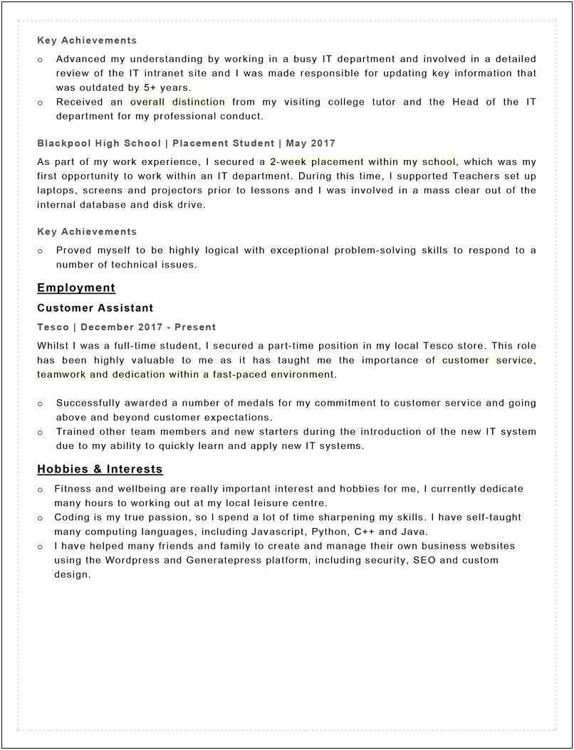 Sample Hobbies And Interests For Resume