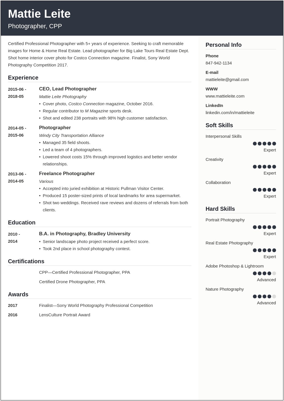 Sample Hr Resume Coming From Photographer