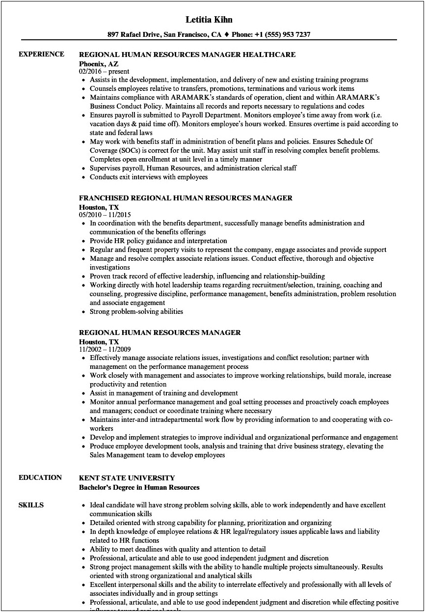 Sample Human Resources Manager Resumes