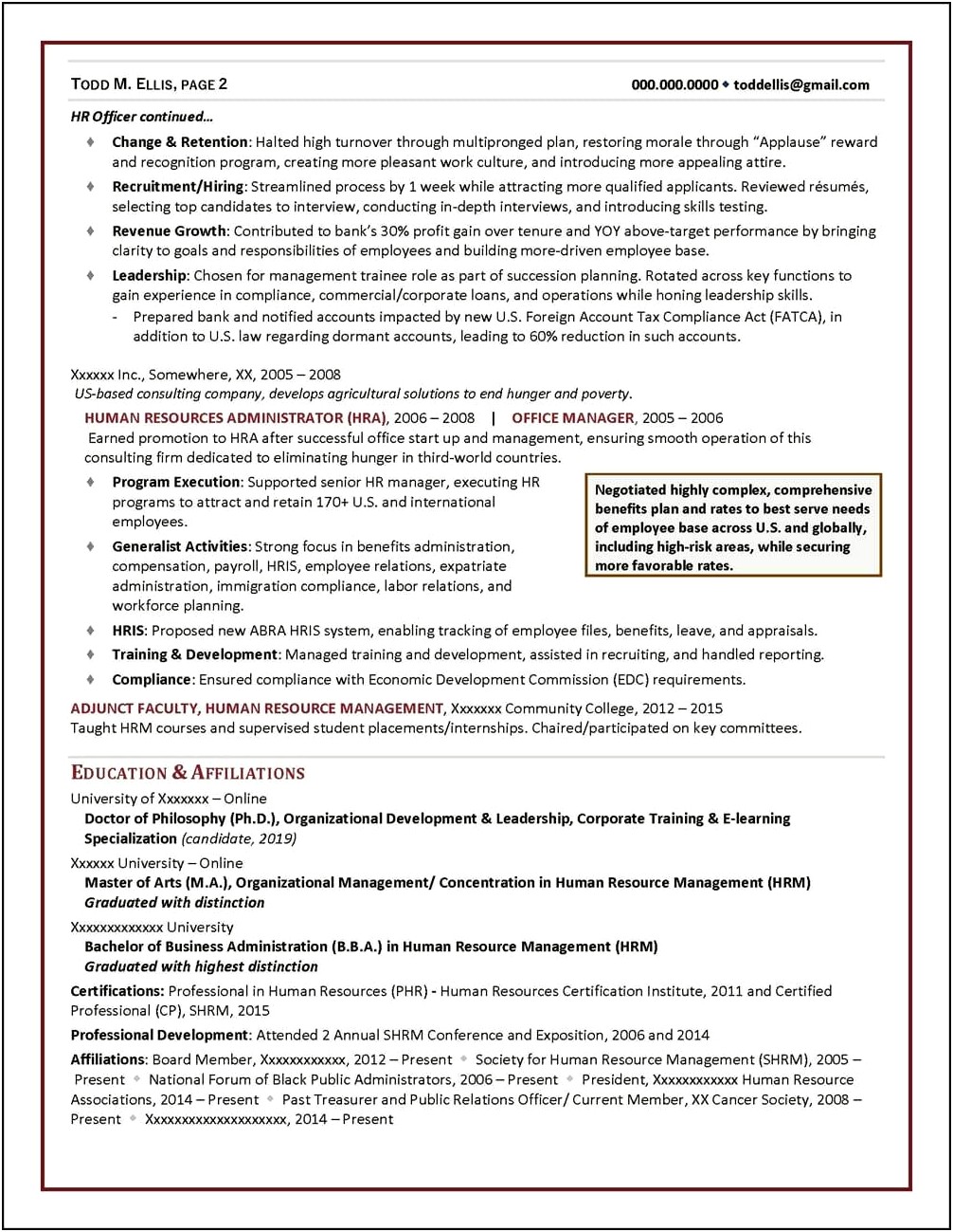 Sample Human Resources Resume Or An Intern