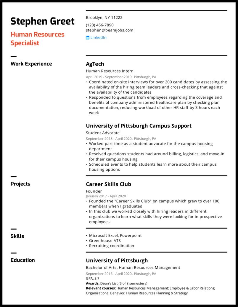 Sample Human Resources Resume Summary