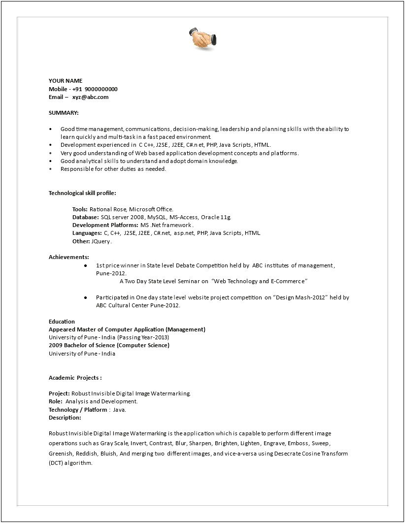 Sample Informatica Fresher Resume Formats
