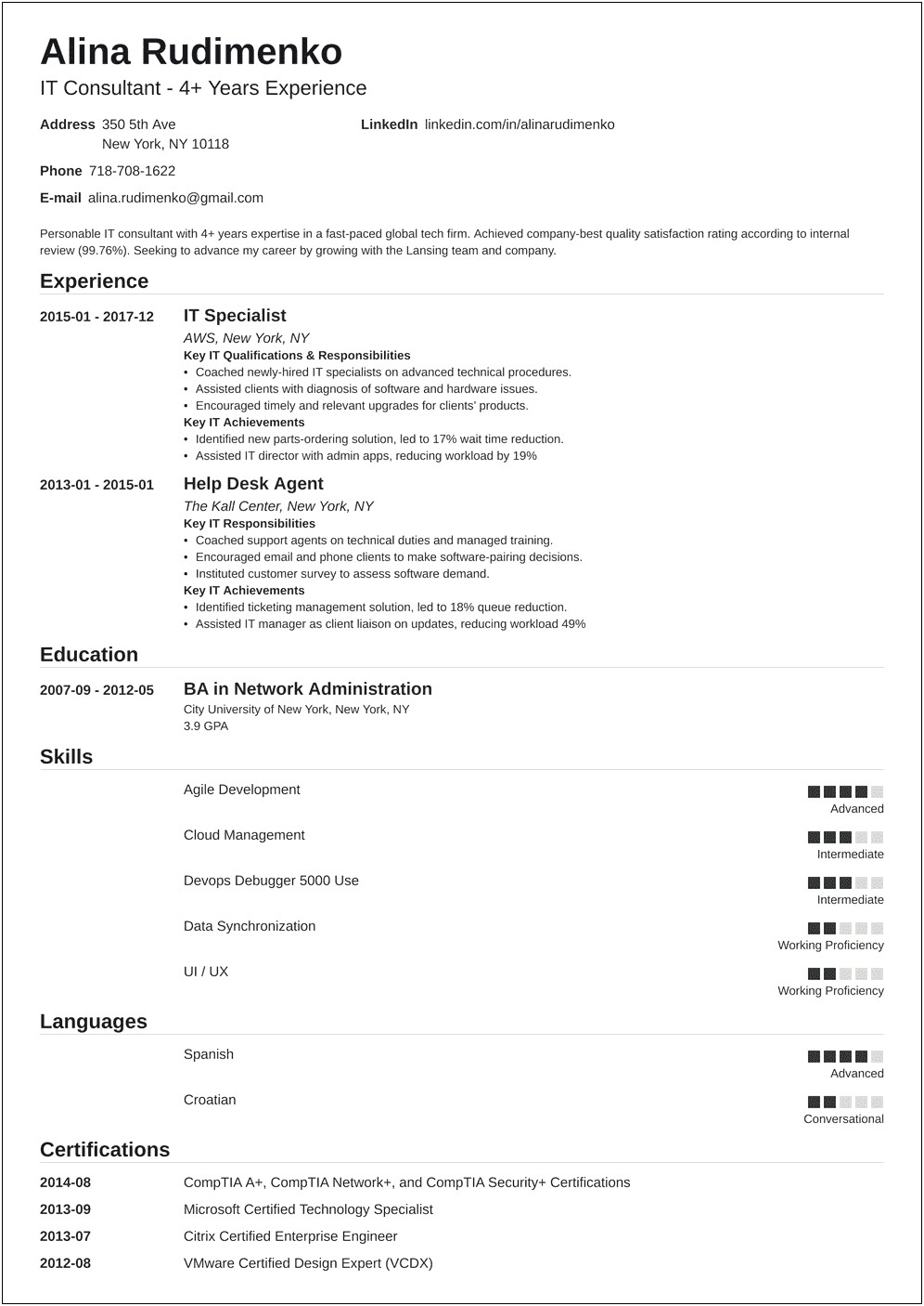 Sample Information Technology Resume With Soft Skills
