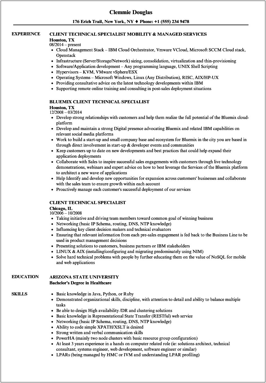 Sample Information Technology Specialist Resume