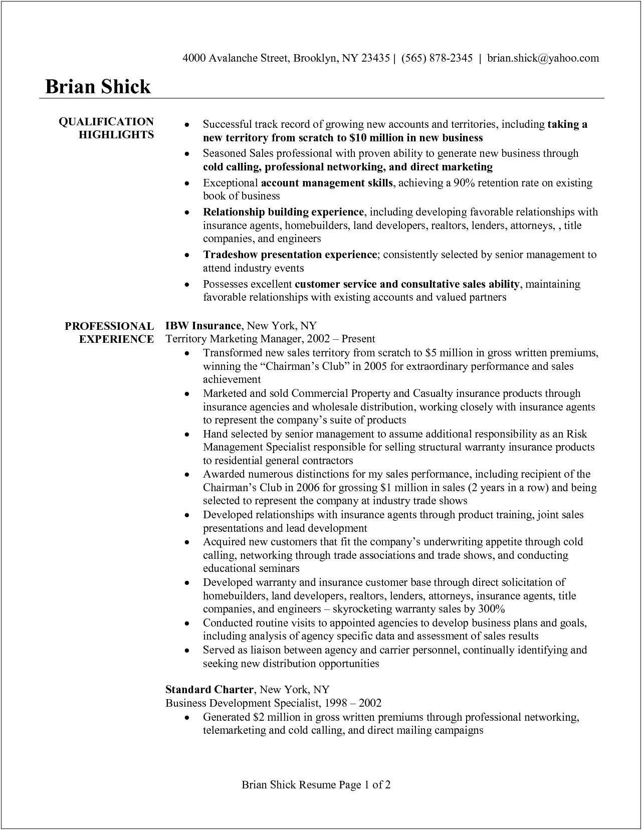 Sample Insurance Account Manager Resume