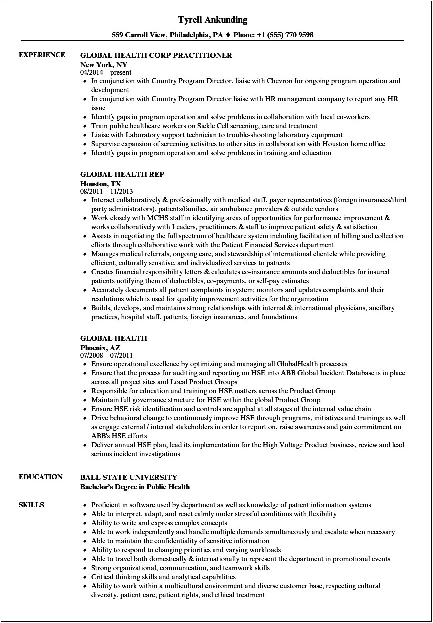 Sample International Medical Graduate Resume
