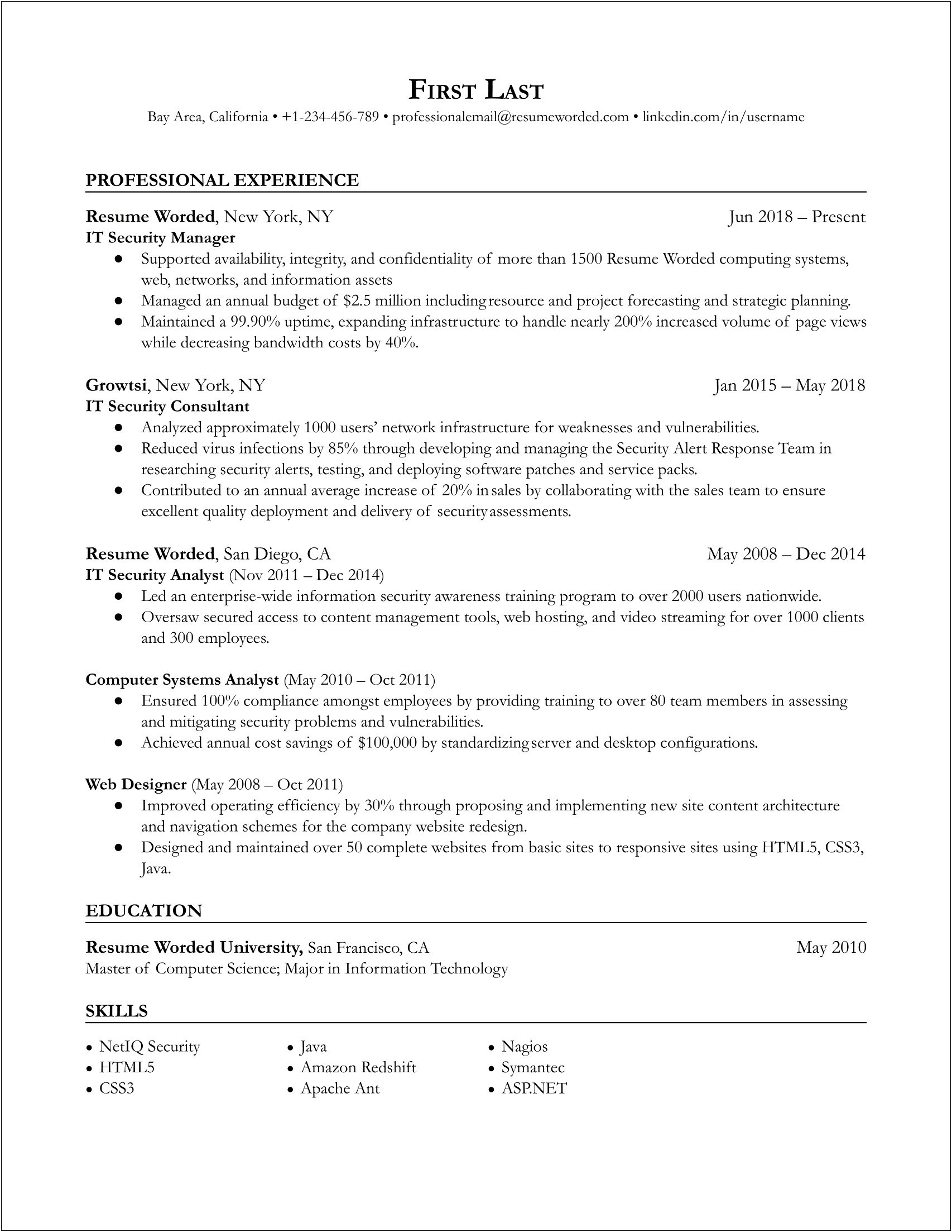 Sample It Infrastructure Manager Resume