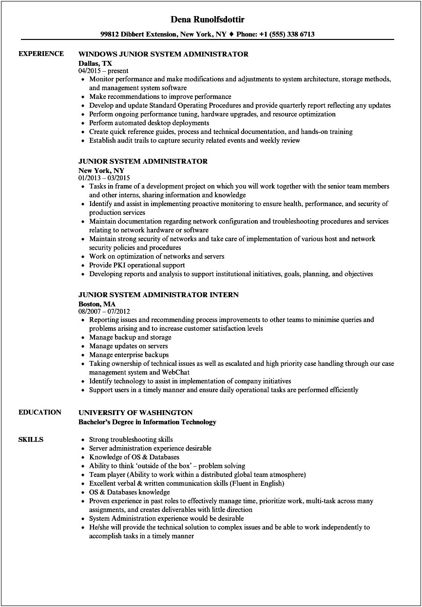 Sample It Systems Administrator Resume Download