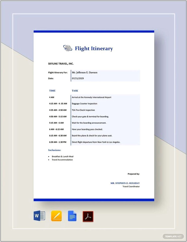 Sample Itinerary Format Resume Templates