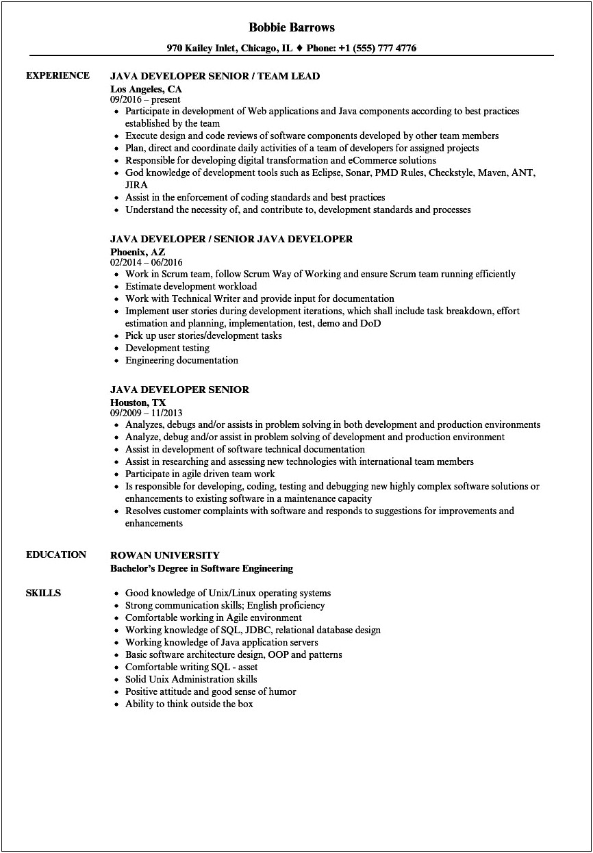 Sample Java Resume For 15 Years Experience