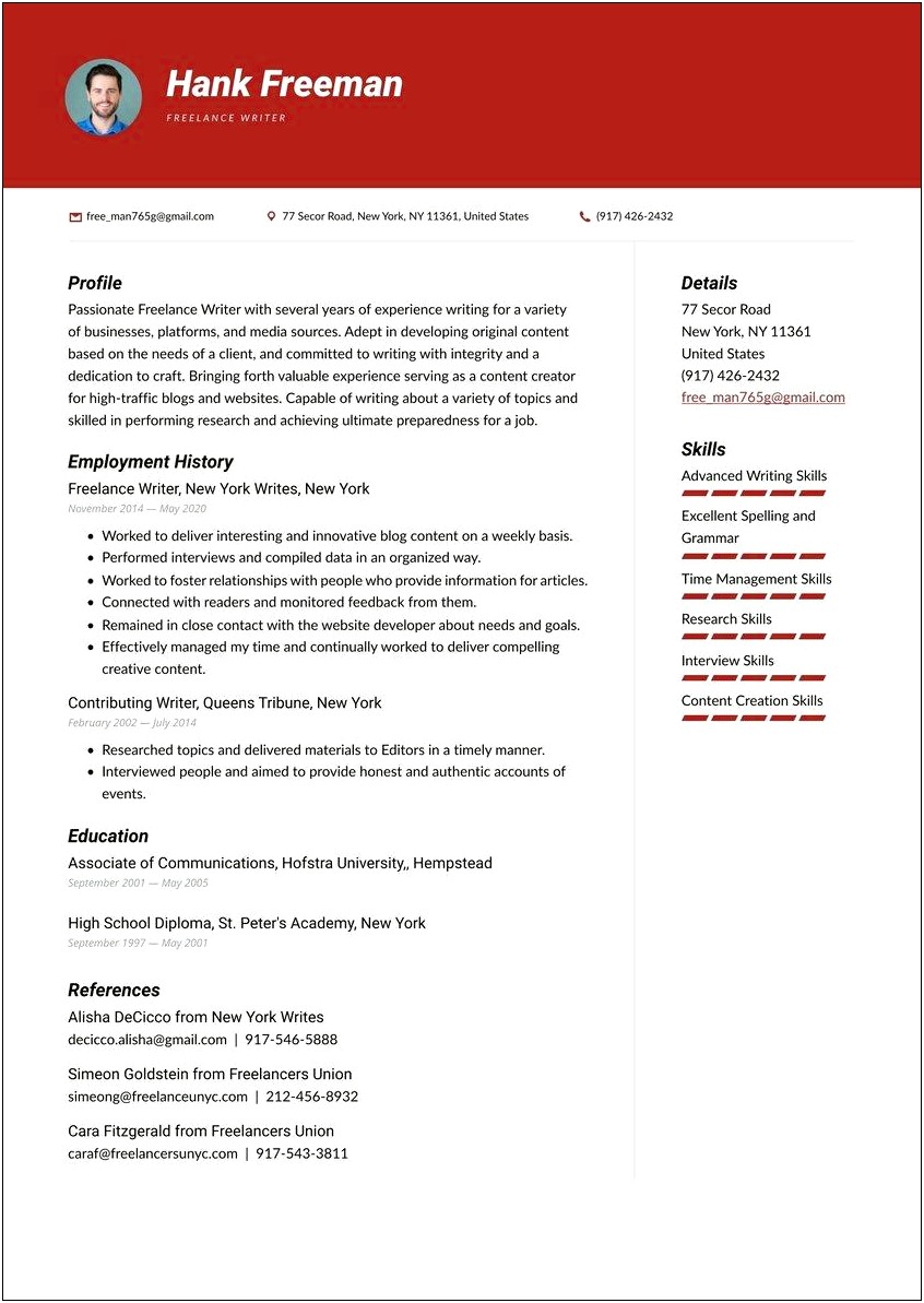 Sample Job Description For Freelance Resume
