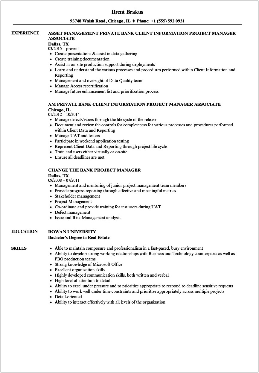 Sample Junior Project Manager Resumes
