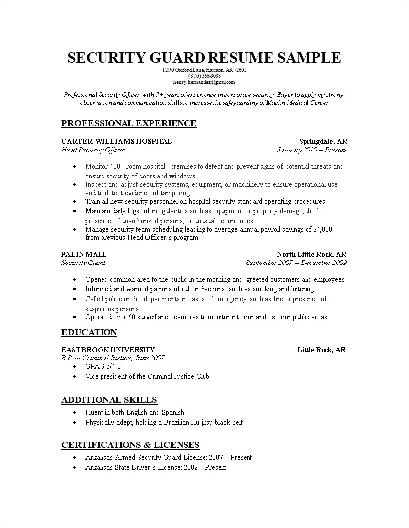 Sample Lateral Police Officer Resume