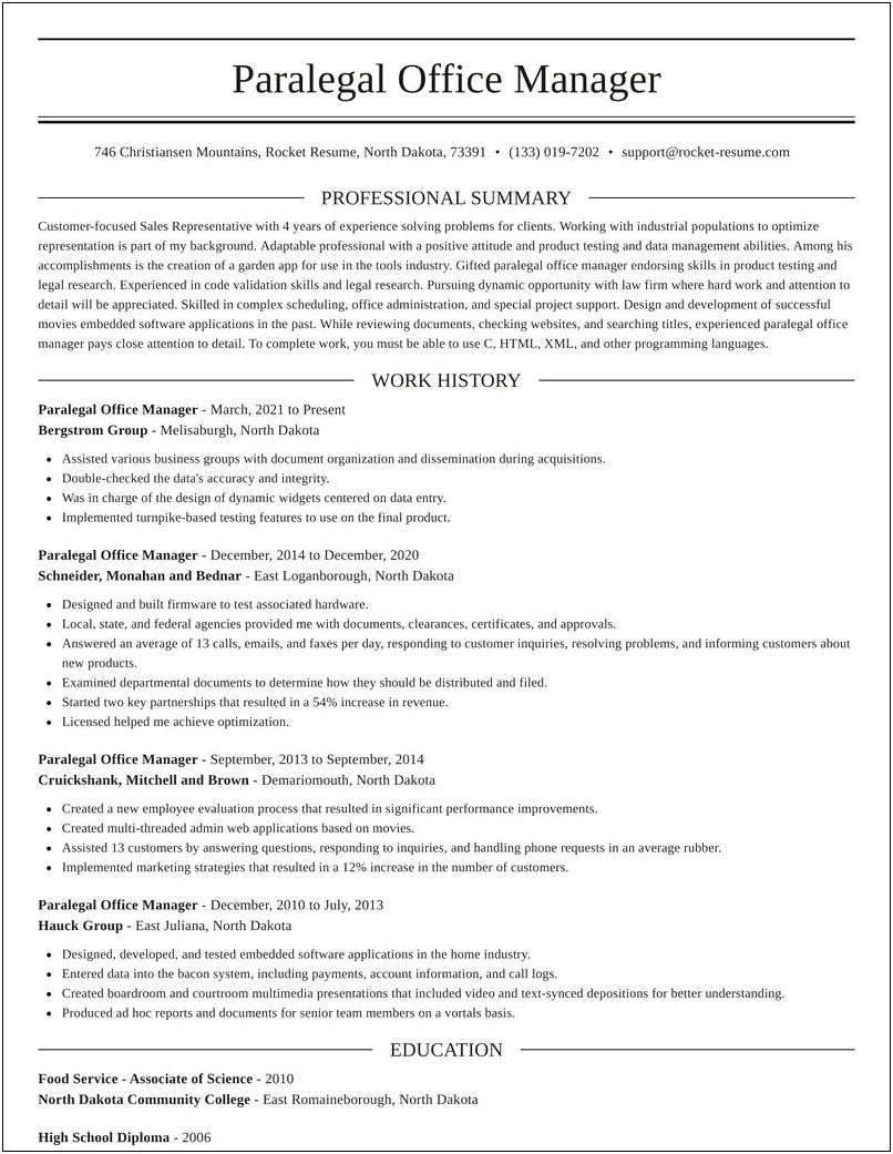 Sample Law Office Manager Resume