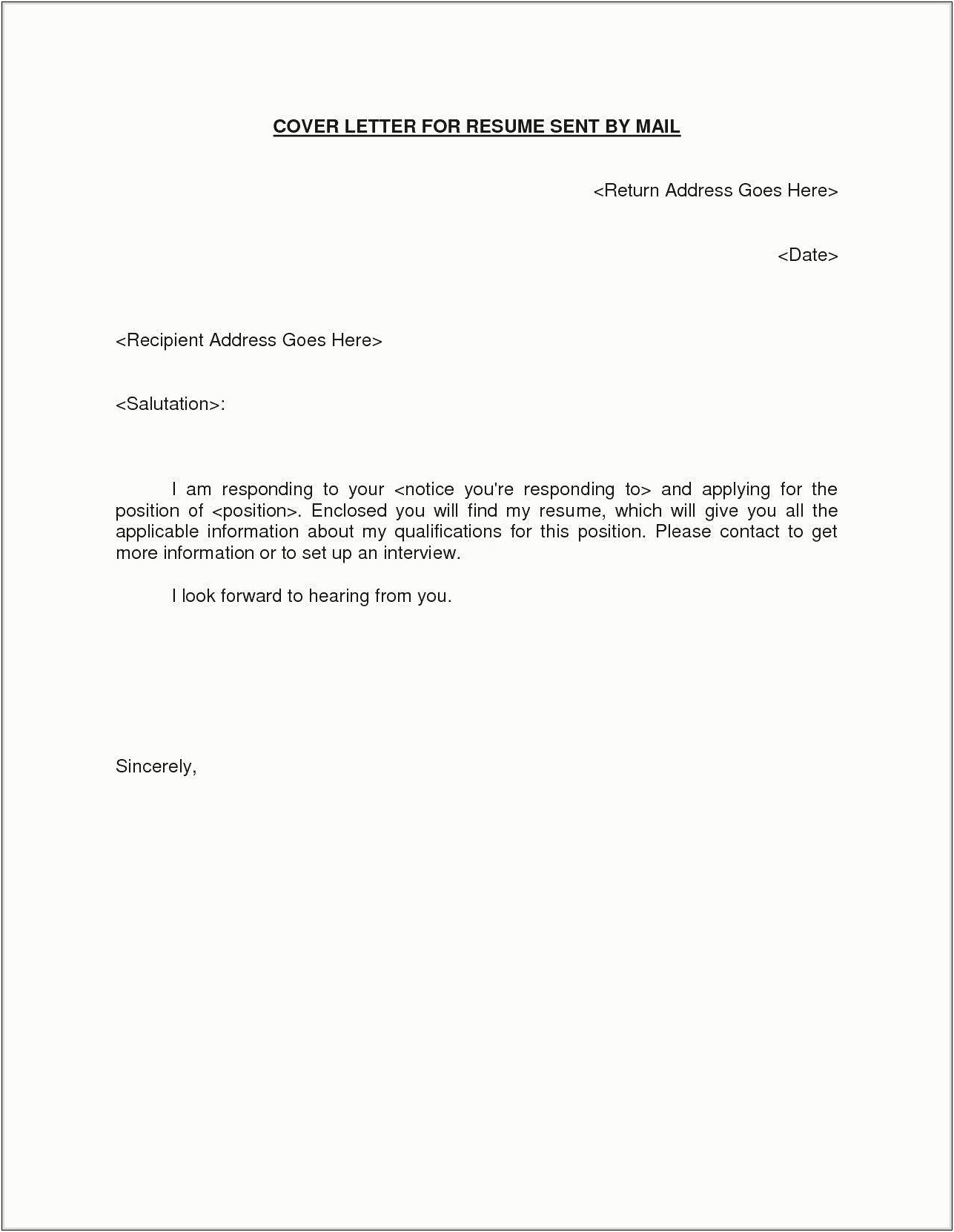 Sample Letter Sending Resume Through Email