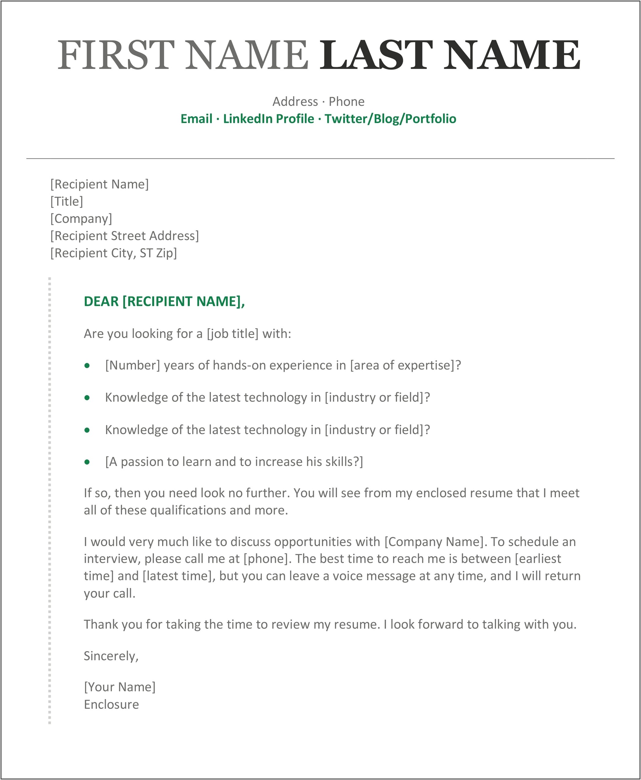 Sample Letter To Accompany Resume