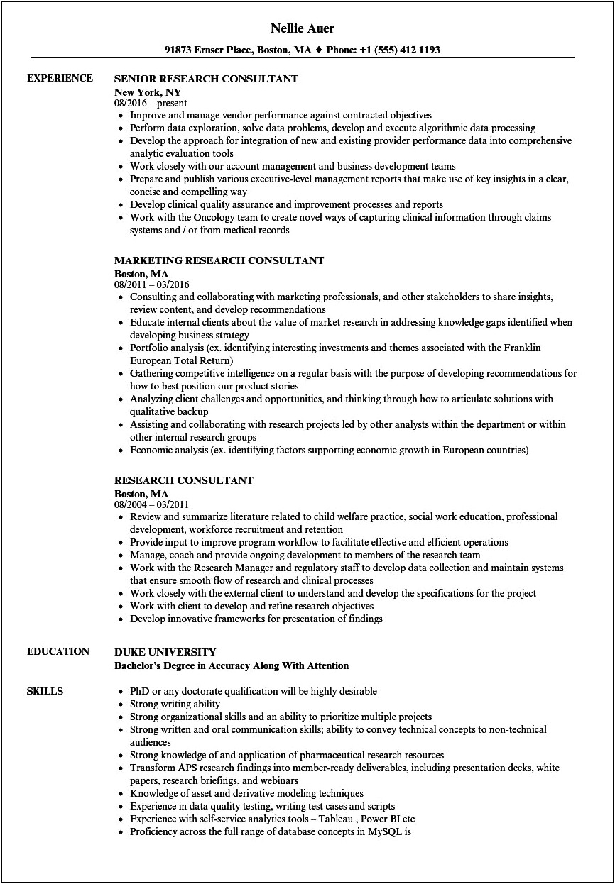 Sample Life Science Consultant Resume