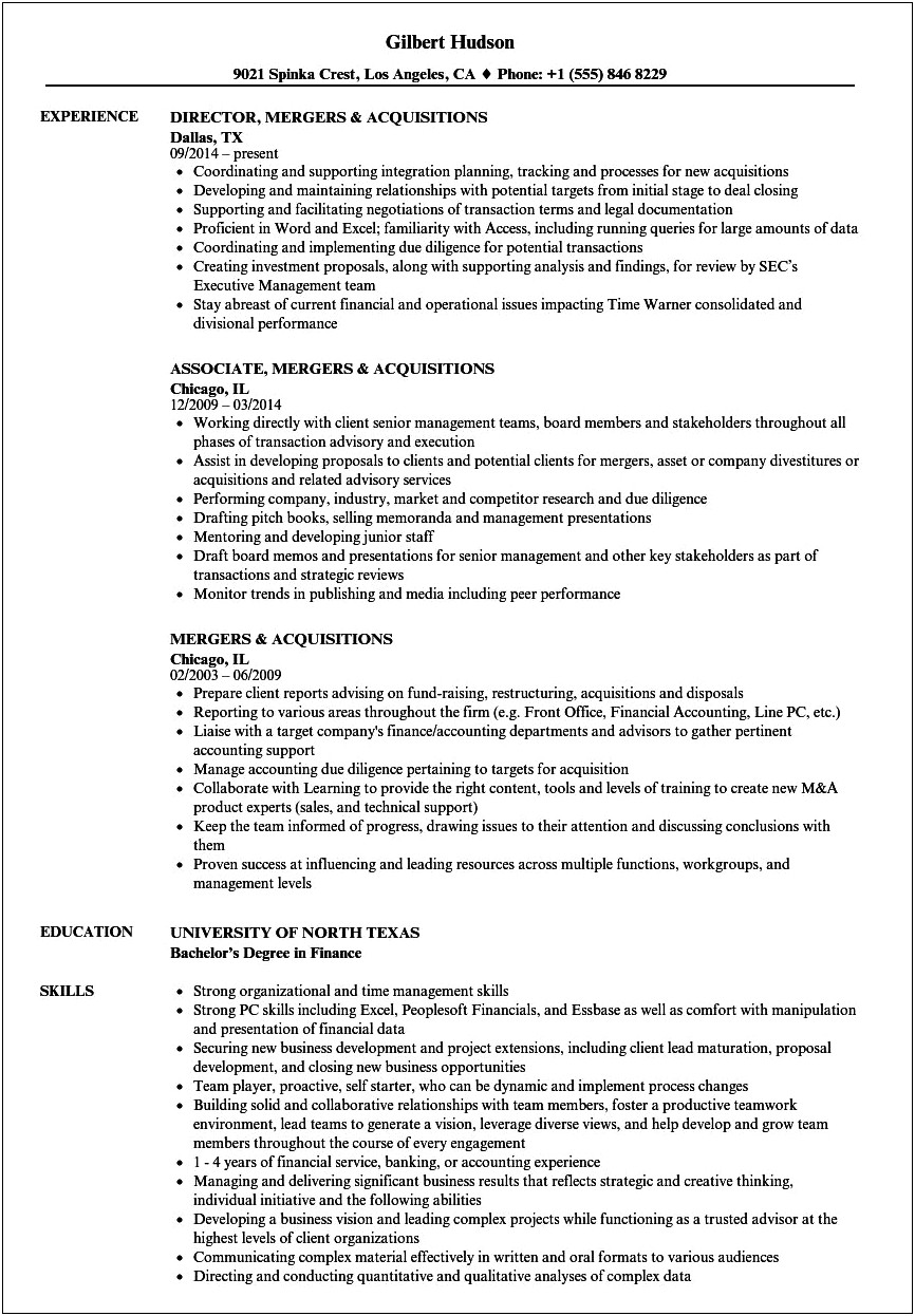 Sample List Acquisition On A Resume