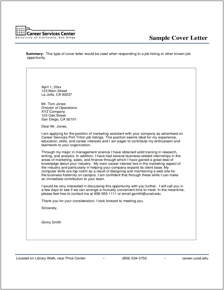 Sample Marketing Cover Letter For Resume