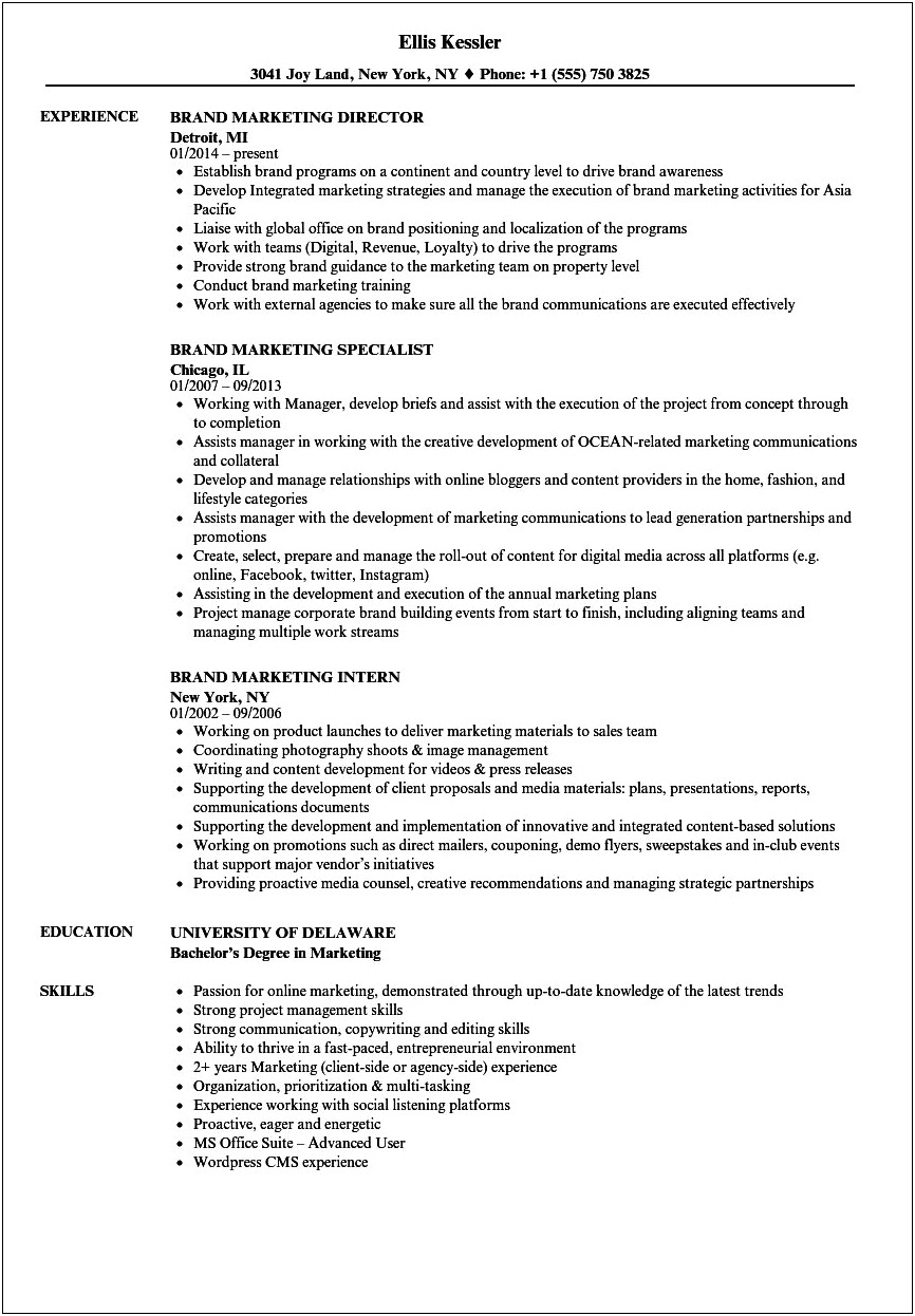 Sample Marketing Statement For Your Resume