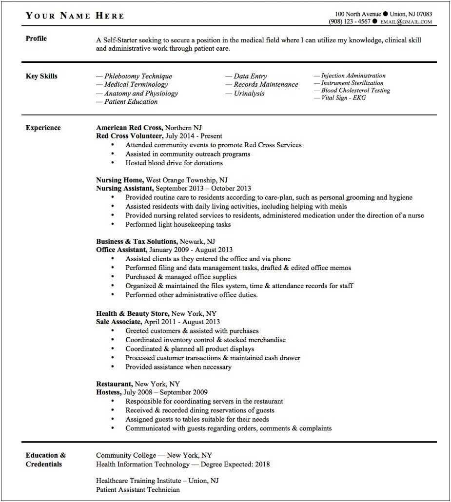 Sample Medical Assistant Resume With Externship Experience