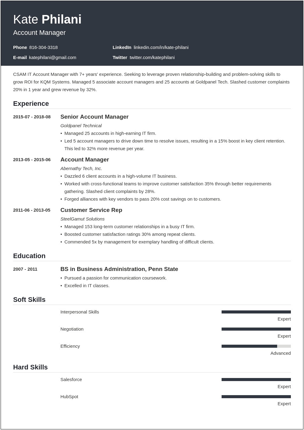 Sample National Account Manager Resume