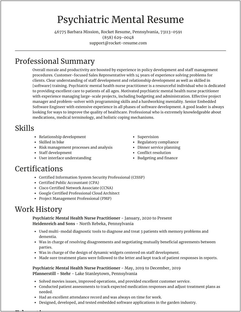 Sample New Grad Pmhnp Resume