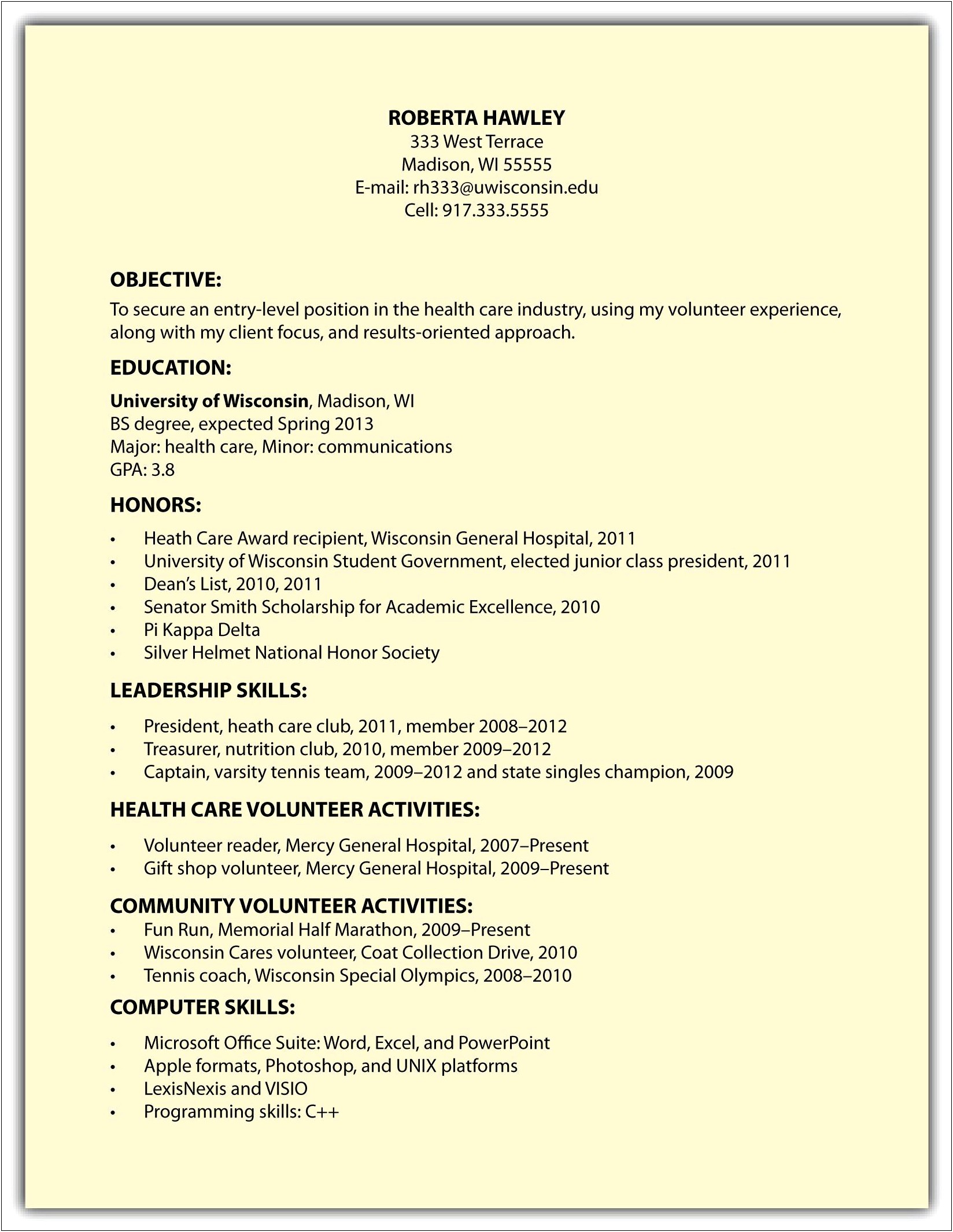 Sample New Graduate Functional Resume