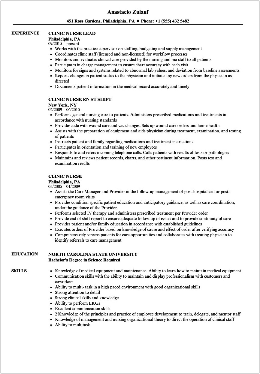 Sample Nursing Resume With Clinical Experience