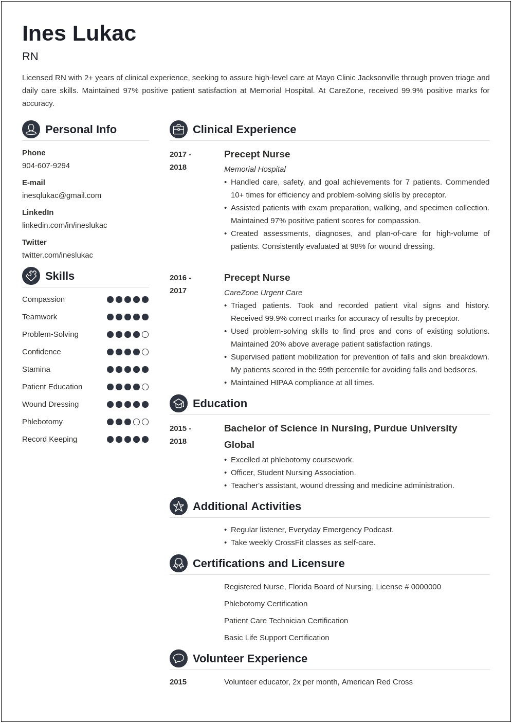 Sample Nursing School Application Resume