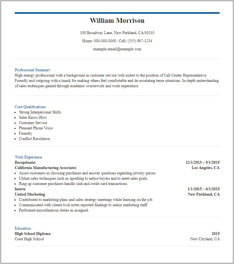 Sample Objective Examples In Resume
