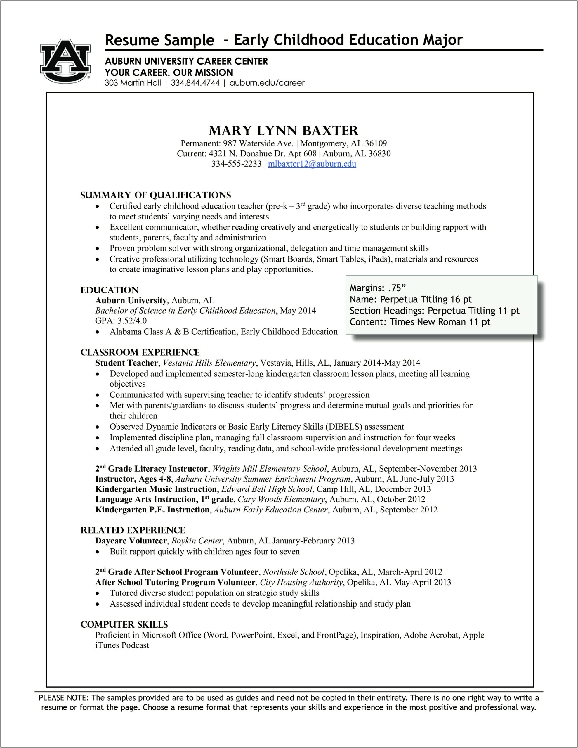 Sample Objective For Early Childhood Education Resume