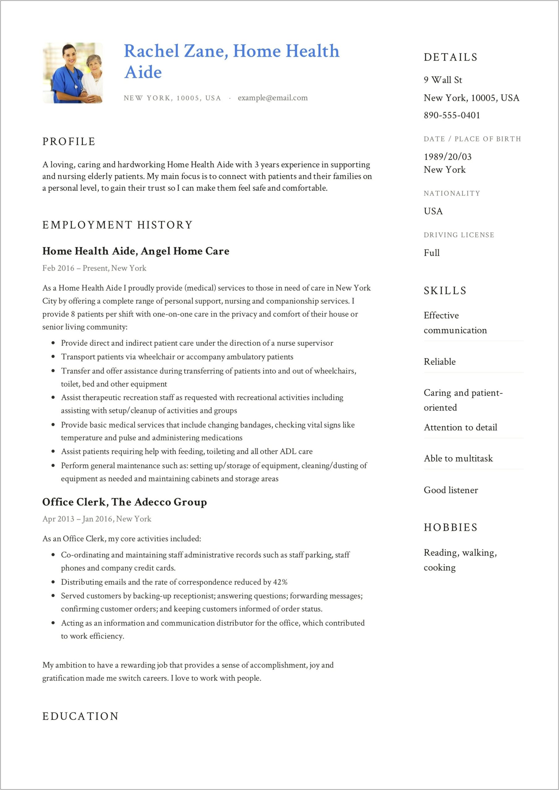 Sample Objective For Home Care Resume