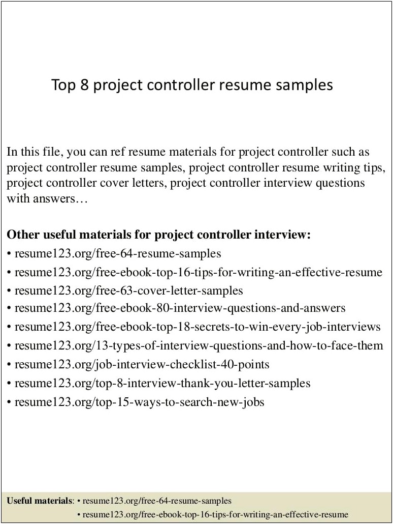 Sample Objective For Resume Controller