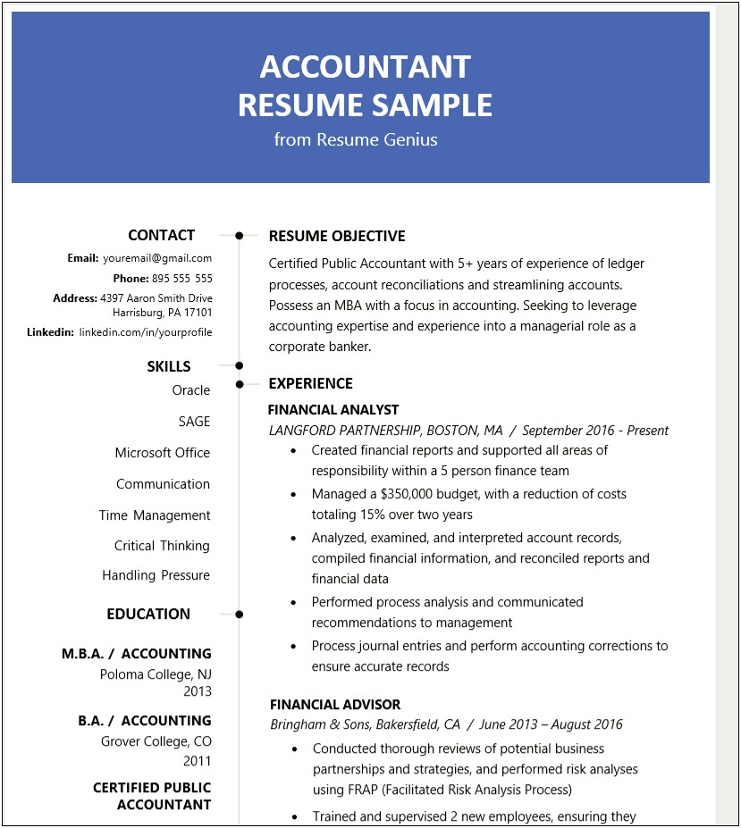 Sample Objective For Resume Financial Advisor