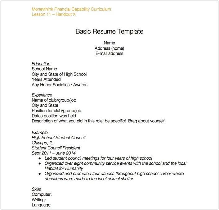 Sample Objective For Resume For High School Student