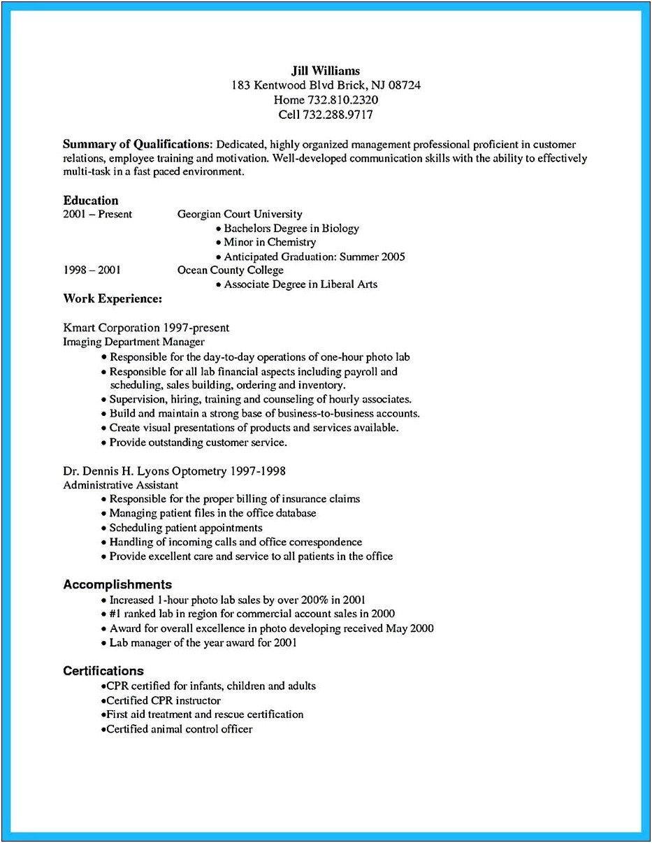 Sample Objective For Resume In Optician