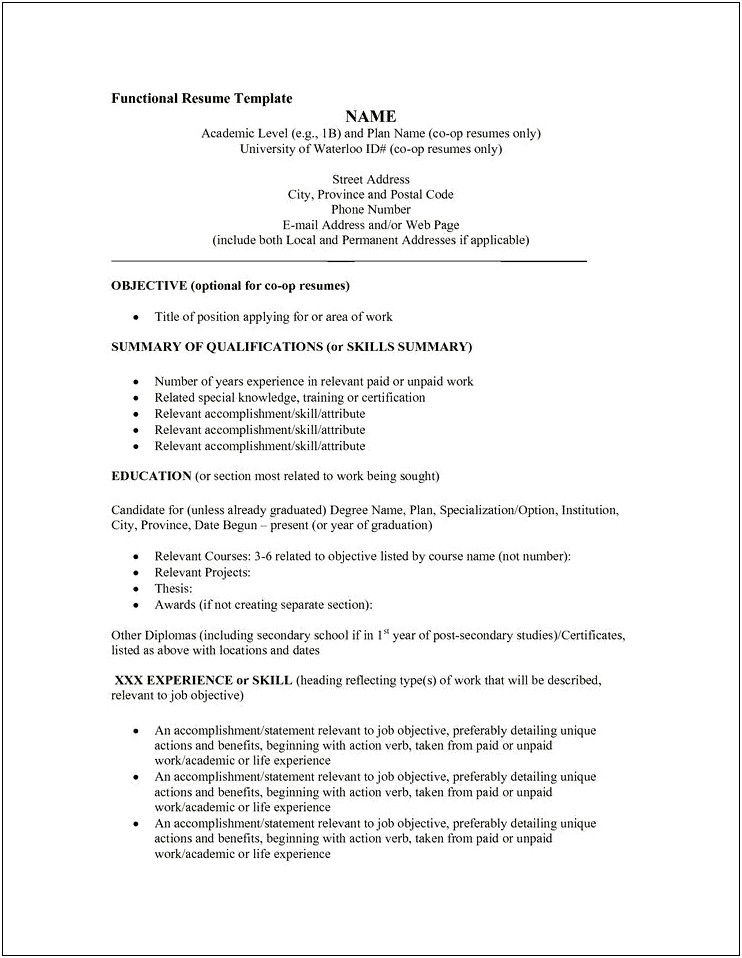Sample Objective In Functional Resume
