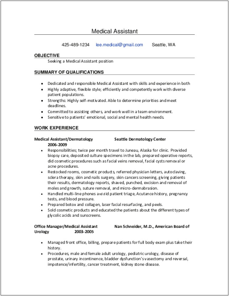 Sample Objective Statements For Resumes Medical Assistants