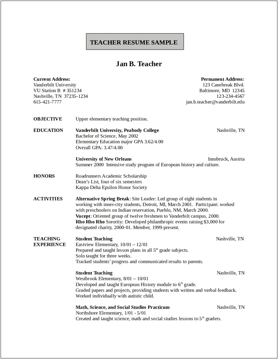 Sample Objectives For Resumes Examples
