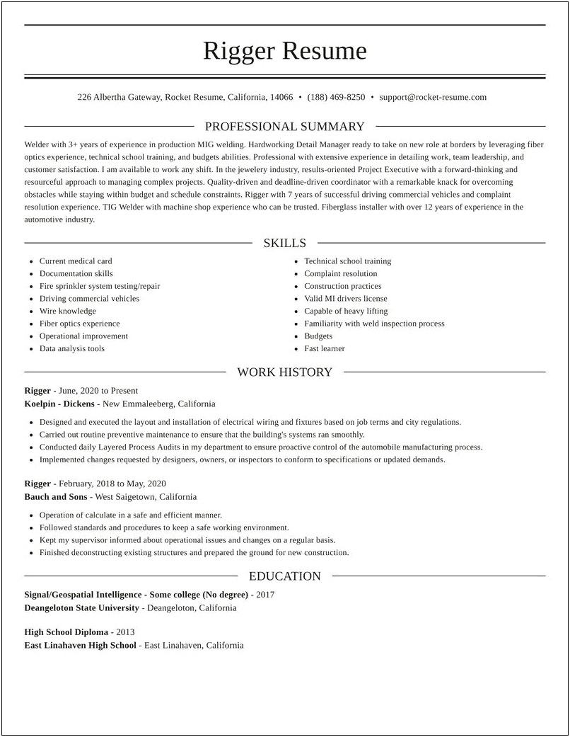 Sample Objectives For Rigger Resume