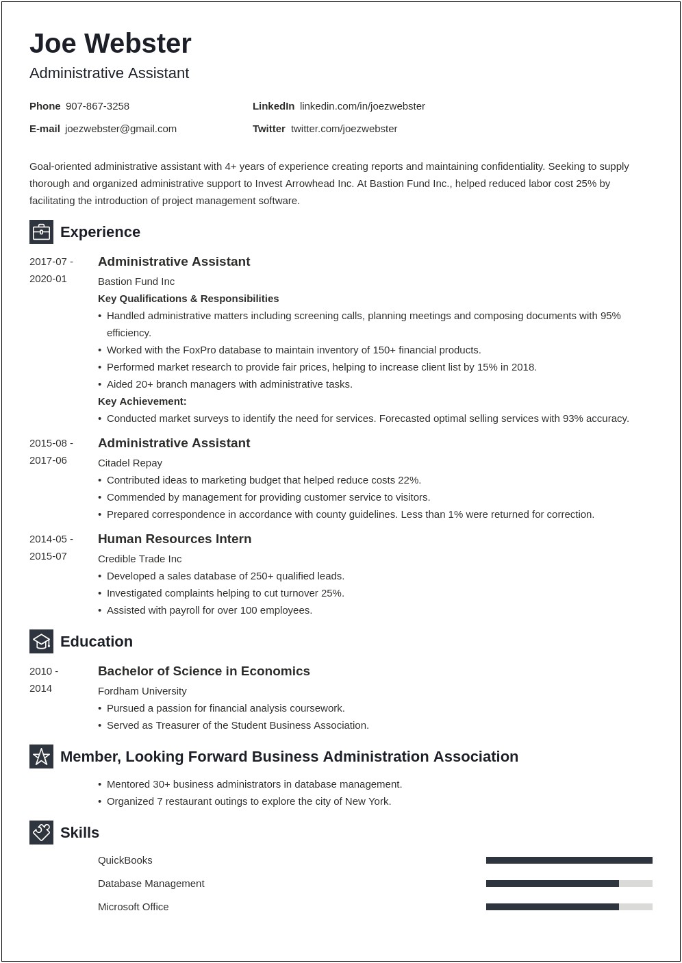 Sample Objectives In Resume For Business Administration