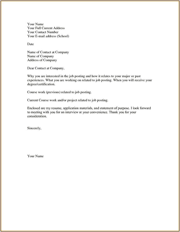 Sample Of A Basic Cover Letter For Resume