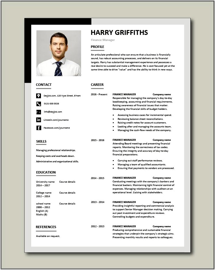 Sample Of A Finace Managers Resume