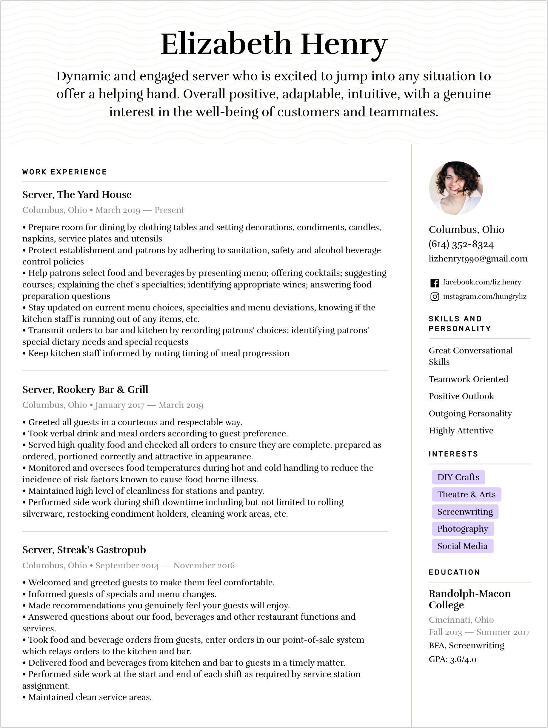 Sample Of A Good Simple Resume