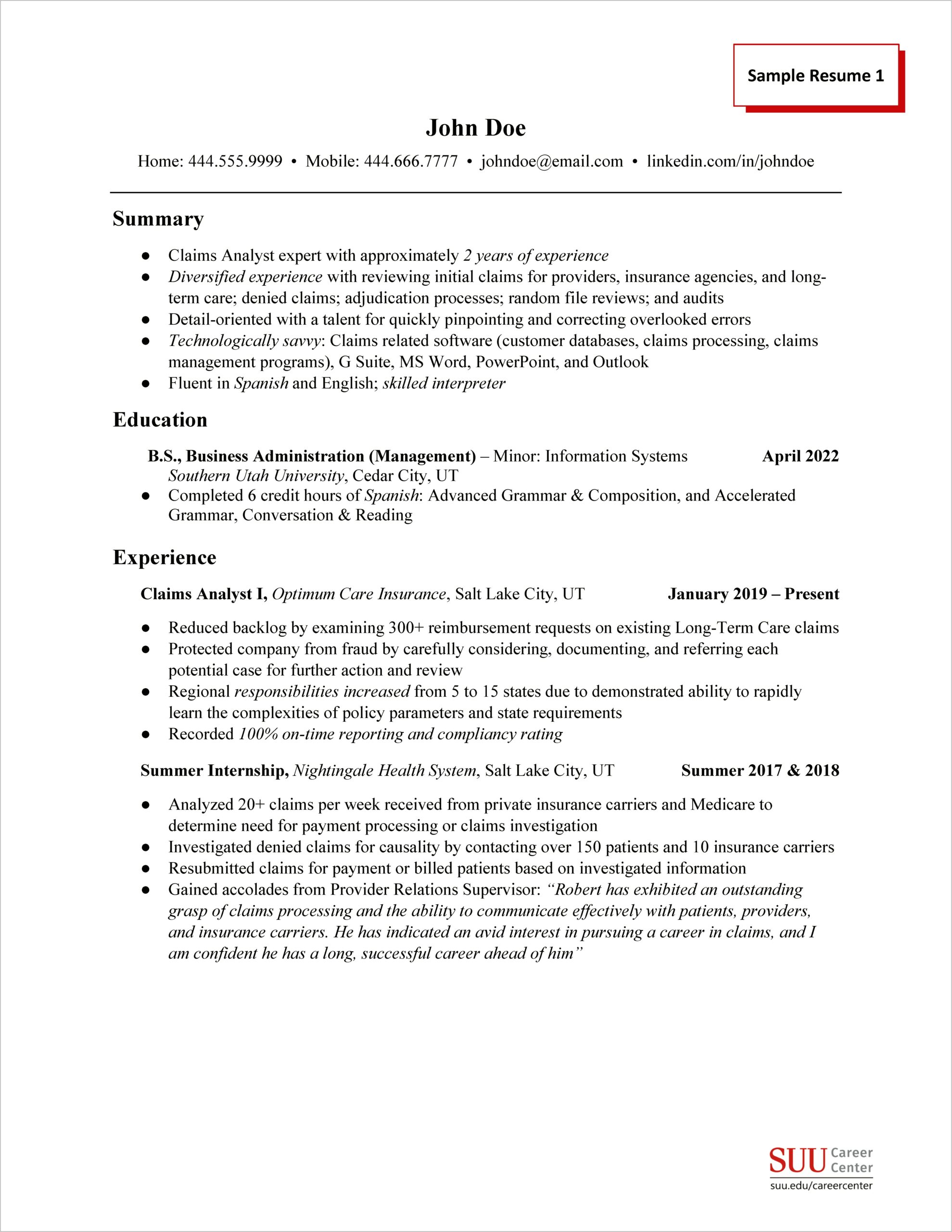 Sample Of A Humanitarian Resume