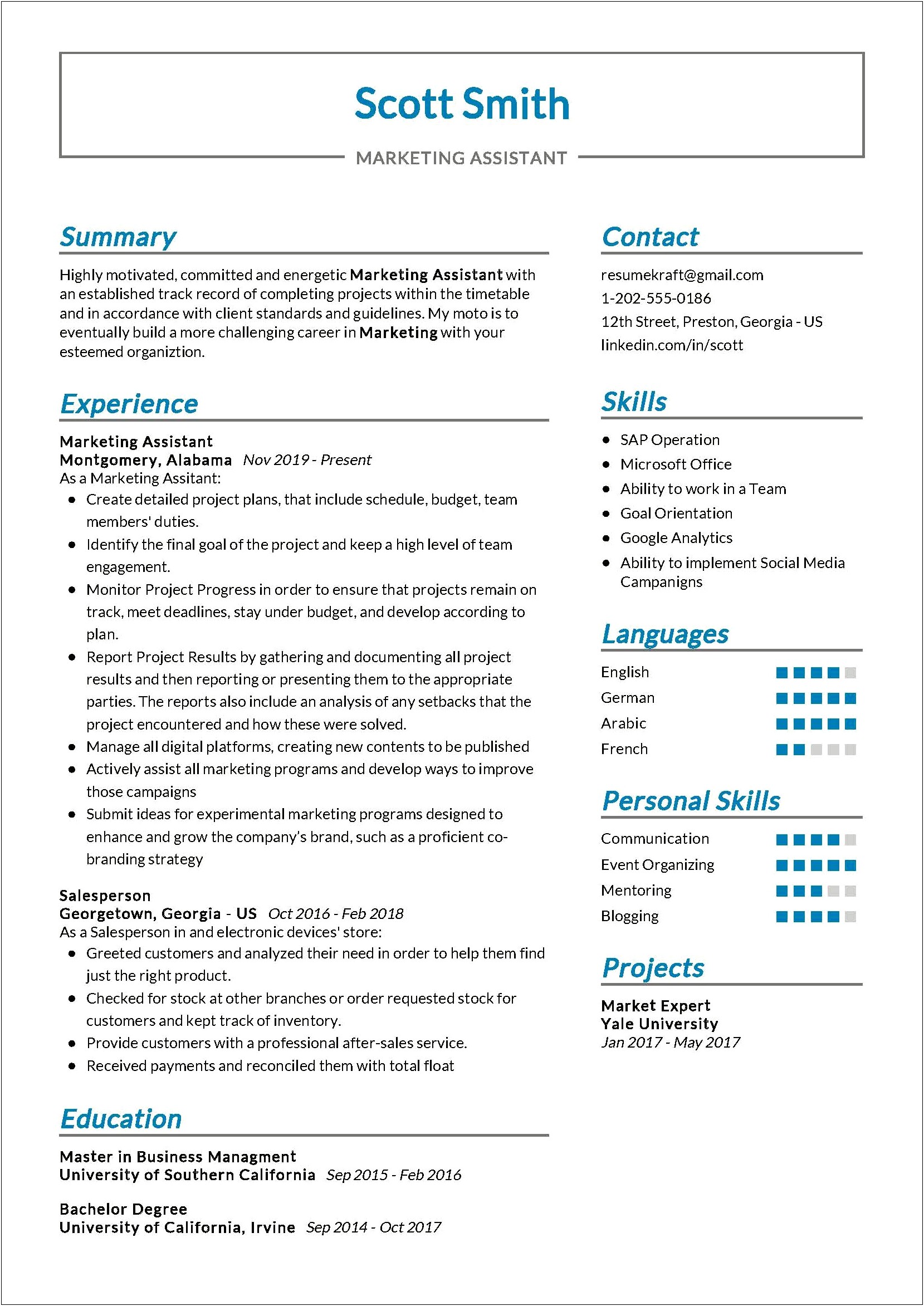 Sample Of A Marketer Resume