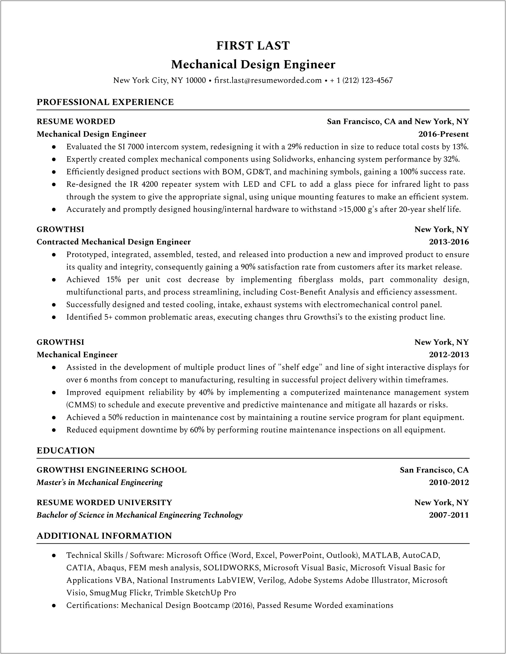 Sample Of A Mechanical Engineer Resume