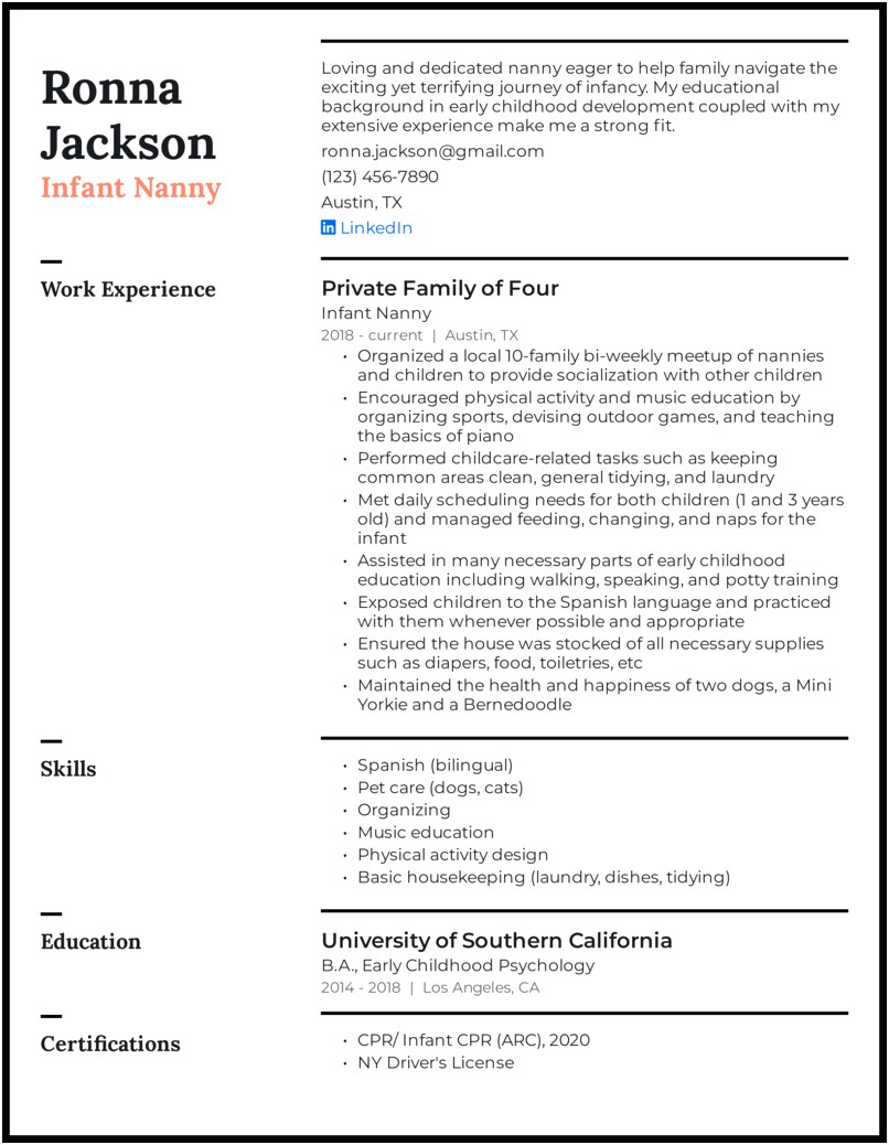 Sample Of A Nanny Functional Resume